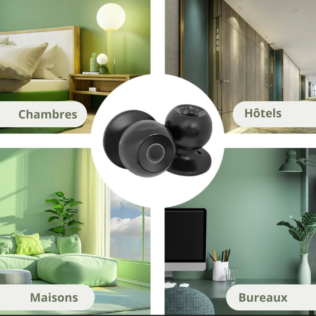 Poignée de porte biométrique noire – Déverrouillage empreinte digitale & App Tuya