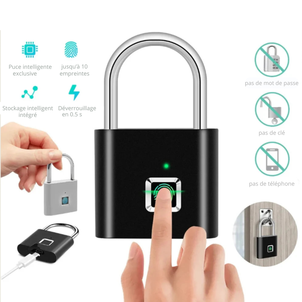 Cadenas Biométrique P2 – Empreinte Digitale Portable et Étanche IP65