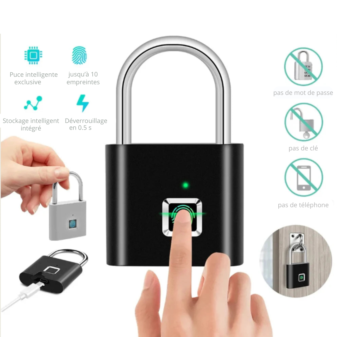 Cadenas Biométrique P2 – Empreinte Digitale Portable et Étanche IP65